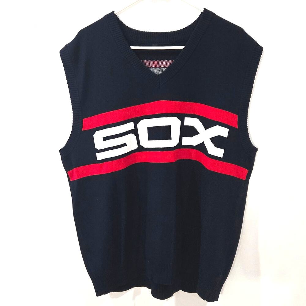 Chicago White Sox Sz XL 1980s Retro Sweater Vest Navy Red Knit Pullover MLB